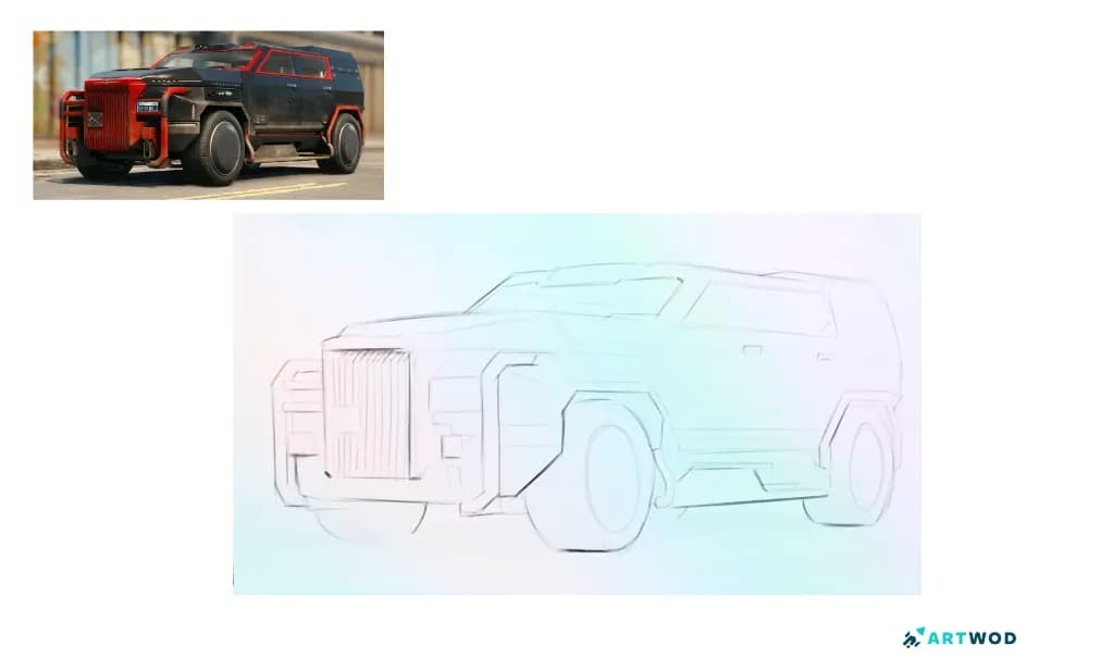 Step 1 How to Draw Cyberpunk Vehicles: Futuristic Concept Art