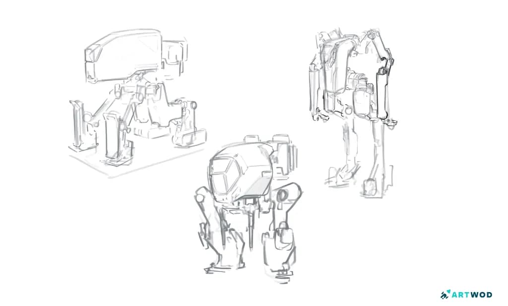 Mech-Skizzen von Antonio Stappaerts, digitale 2D-Kunst