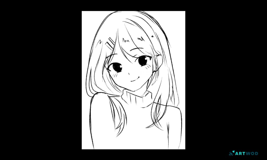 Anime expression paintover showing brighter eye highlights, softer facial accents, and a more refined smile