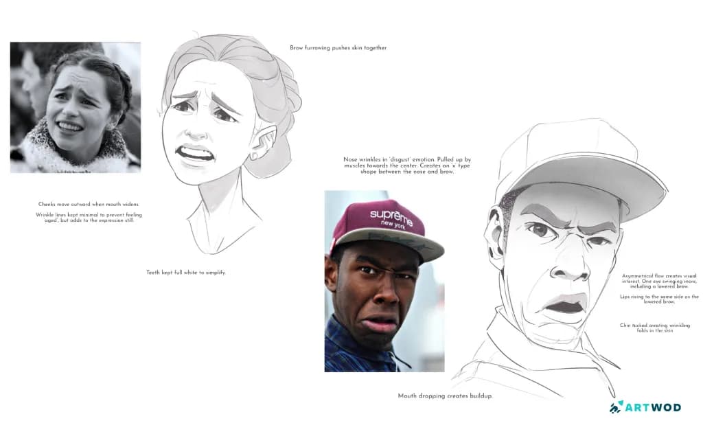 Studies of expressions, Emilia Clarke, 2d, digital drawings black pen