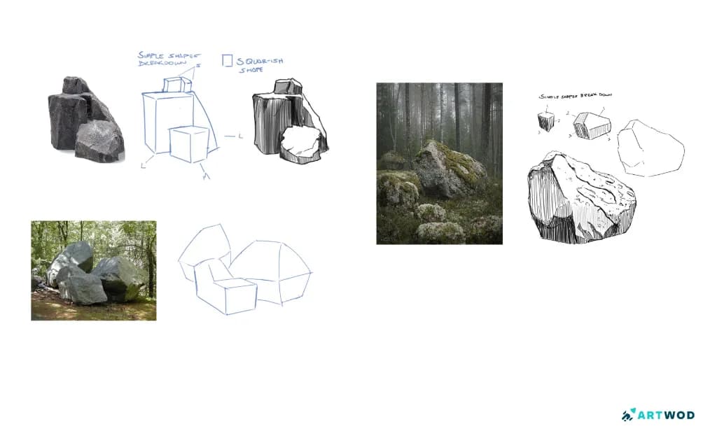 Étape 3 : Comment dessiner des scènes de nature : des formes simples aux compositions finalisées