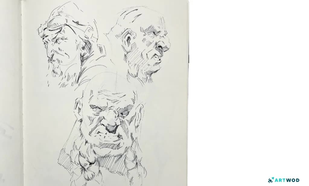 Porträtskizzen von Antonio Stapparts. Traditionelles Kunstwerk mit schwarzem Stift. 