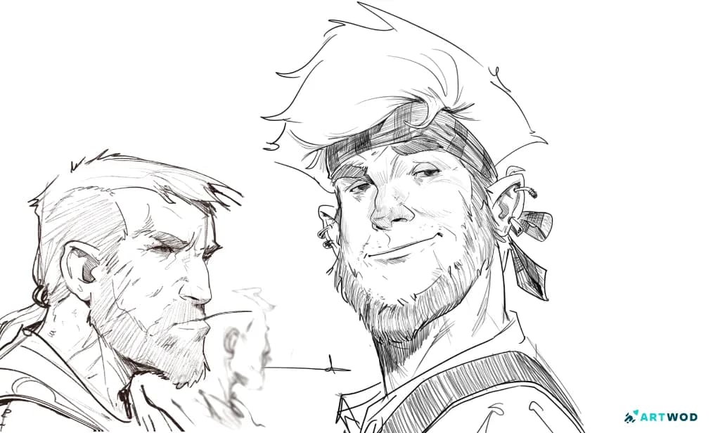 Étape 5, Comment dessiner des visages : portrait par Antonio Stappaerts, un pirate et une brute