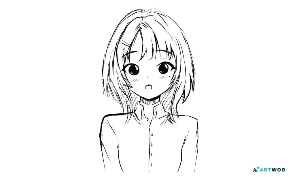 Surprised anime face paintover showing brighter eye highlights and subtle blush to strengthen the expression