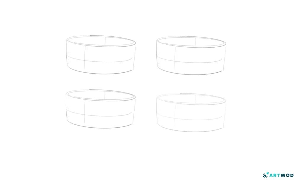 4 cut cylinders template,&nbsp; 2d, digital drawings black pen