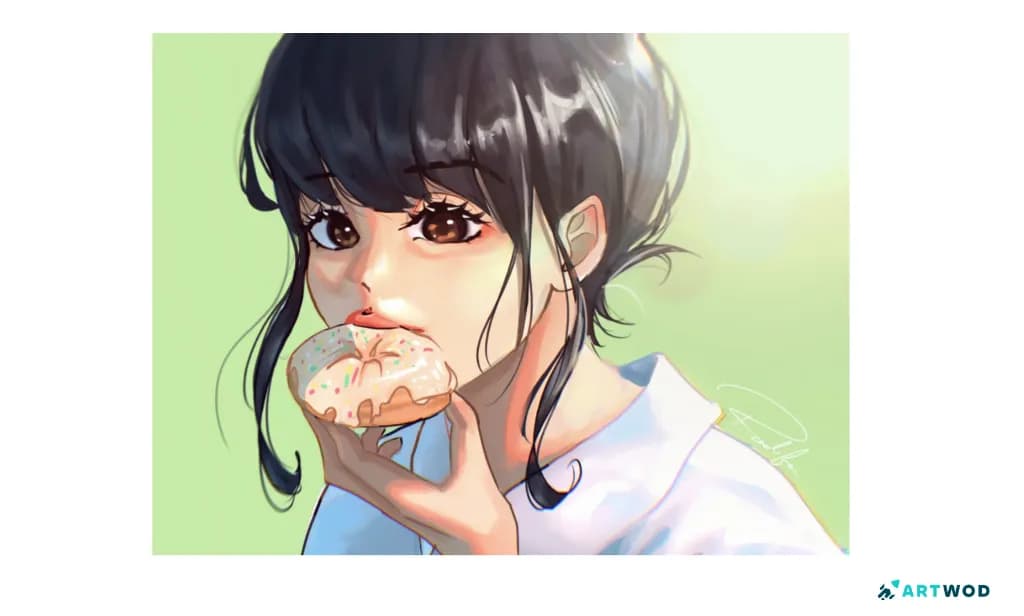 Anime hair shading paintover demonstrating clearer value grouping, highlights, and hair form