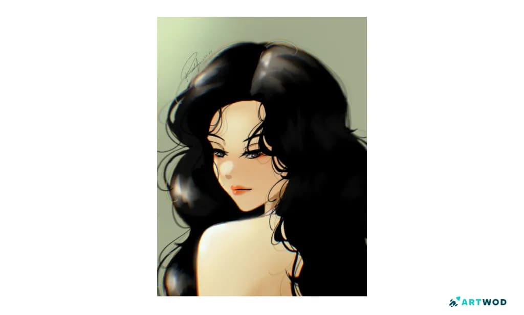 Anime lighting paintover showing stronger highlights, simplified shadow shapes, and clearer value structure across the hair, face, and body