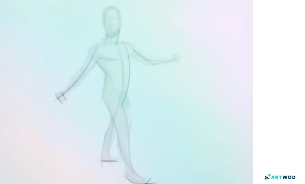 Desenho gestual sobre uma foto, desenho de linha digital 2D sobre um homem, explorando o gesto do corpo e dos membros