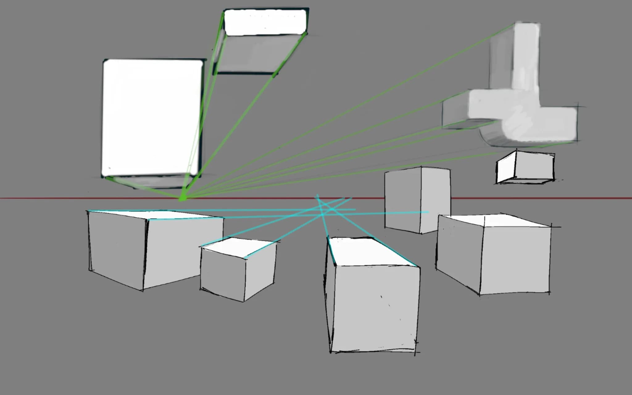 Boxes in space/scene