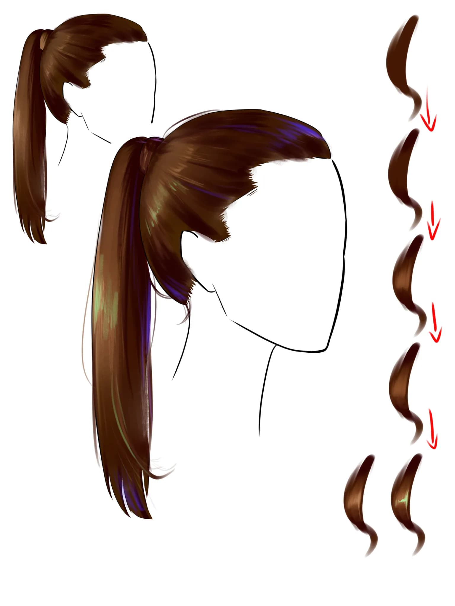 Trying to better at drawing long anime style ponytail hair