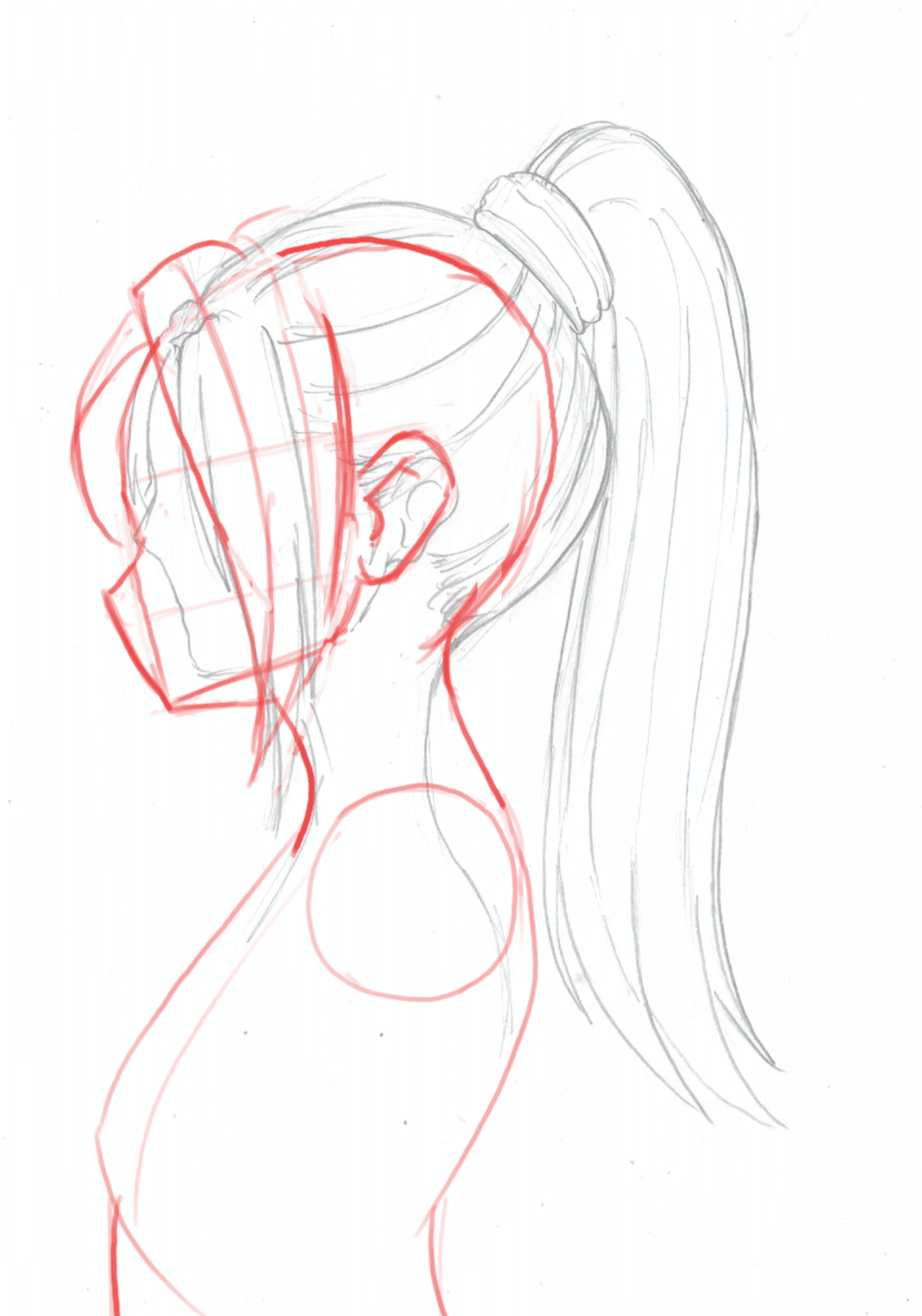 Ponytail drawing step by step still looks stuck on