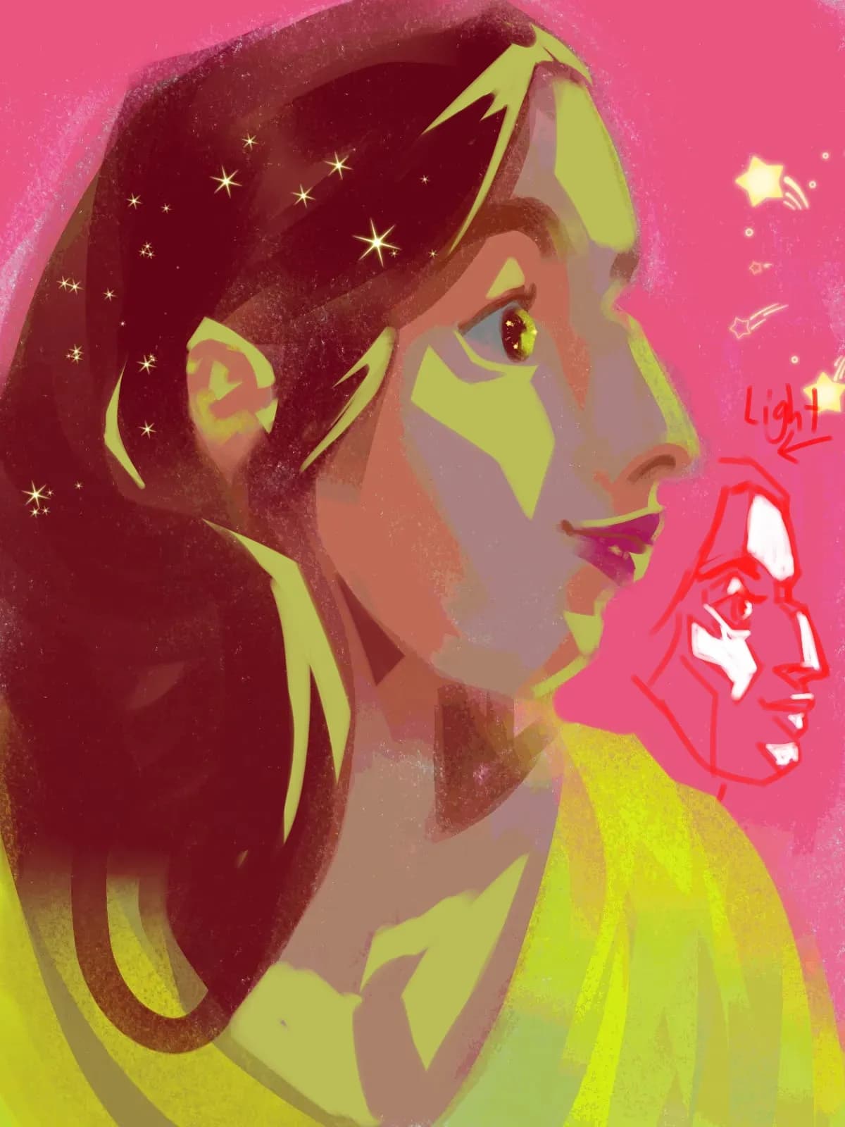Extremely stylised side profile  portrait