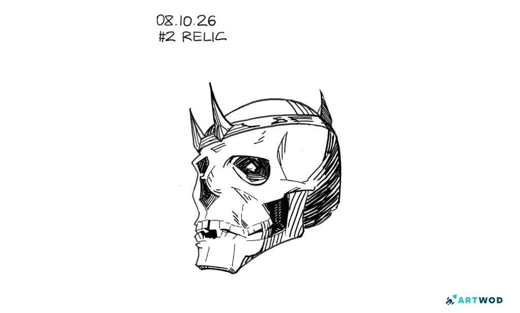 Inktober Relic Drawing, Inktober 2026, skull in a crown