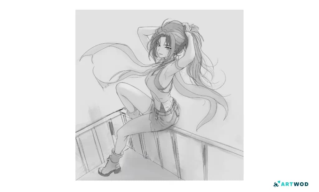 Anime arm anatomy feedback image showing the character's raised arms and elbow areas for volume and structure