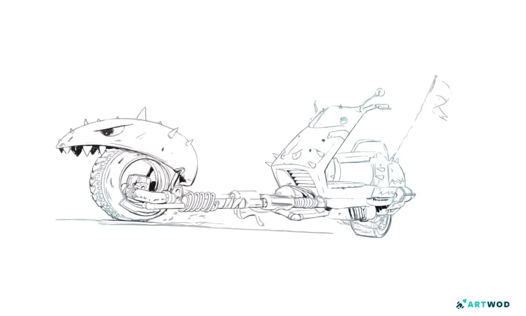 Schritt 5: Verrückte Scooter zeichnen: Spaßige und dynamische Fahrzeugkonzepte