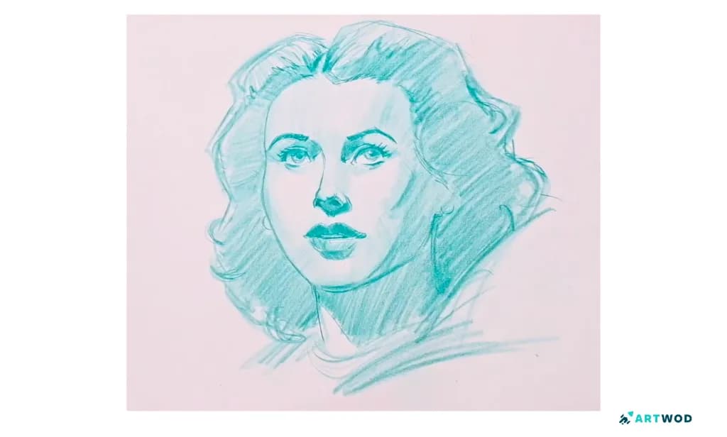 Porträtzeichnung mit blauem Stift von Antonio Stappaerts